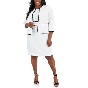 Kasper Plus Size Sheath Dress White/Black Size 16W (Dress Only)